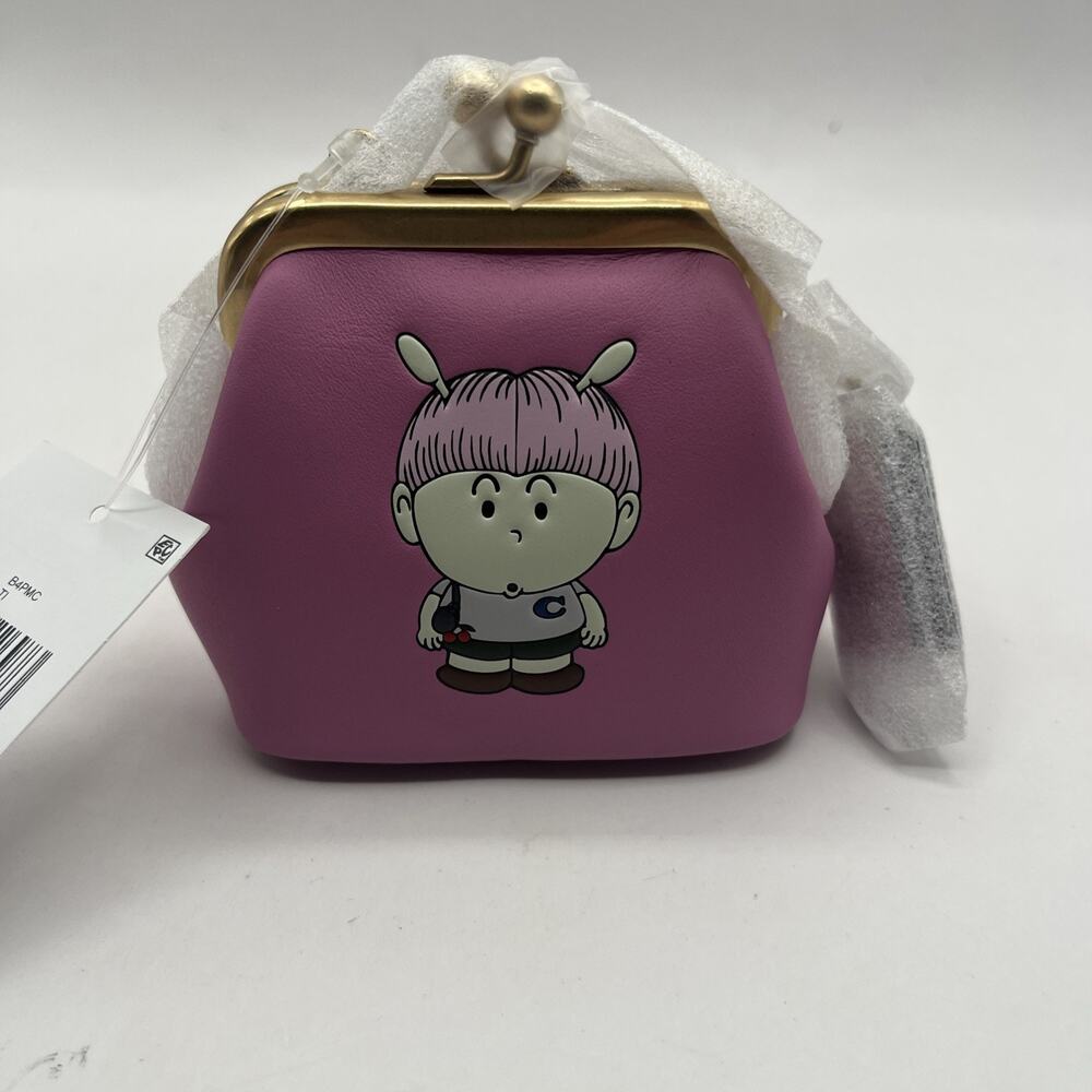 COACH Brain Dead Kisslock Neck Pouch With Xerx Alien Leather/Brass/Pink CER98